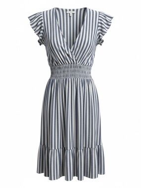 Rails Tara Echo Striped Dress Blue & White Small Linen Blend Spring Dress Lined